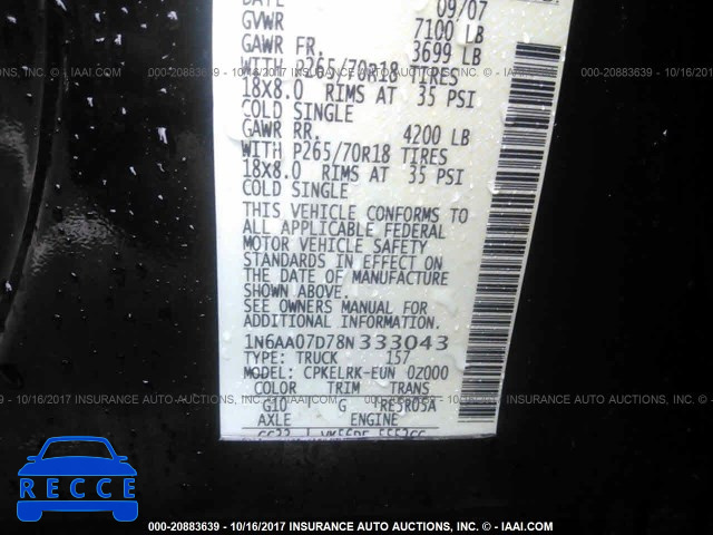 2008 Nissan Titan XE/SE/LE 1N6AA07D78N333043 image 8