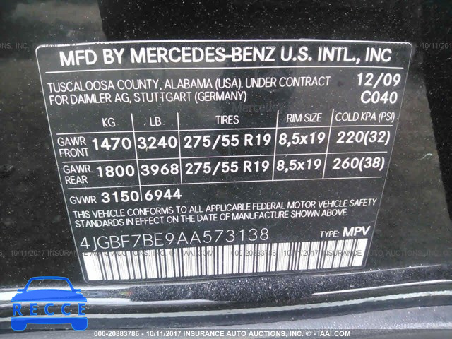 2010 Mercedes-benz GL 450 4MATIC 4JGBF7BE9AA573138 Bild 8