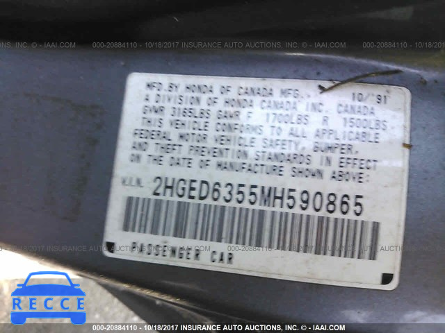 1991 Honda Civic DX 2HGED6355MH590865 image 8