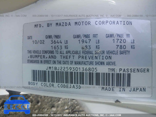 2003 Mazda Protege JM1BJ225930136805 Bild 8