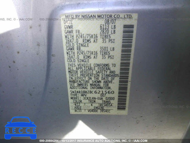 2008 NISSAN PATHFINDER S/LE/SE 5N1AR18B28C621560 image 8