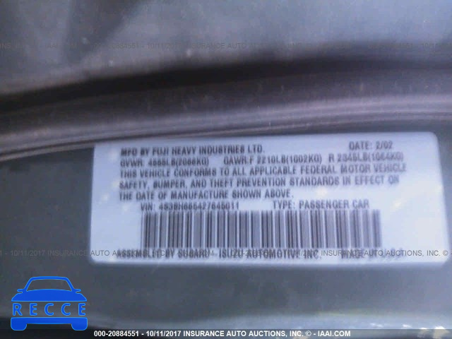 2002 Subaru Legacy OUTBACK 4S3BH665427645011 зображення 8