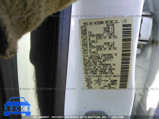 2002 Nissan Frontier CREW CAB XE/CREW CAB SE 1N6ED29X02C362365 зображення 8