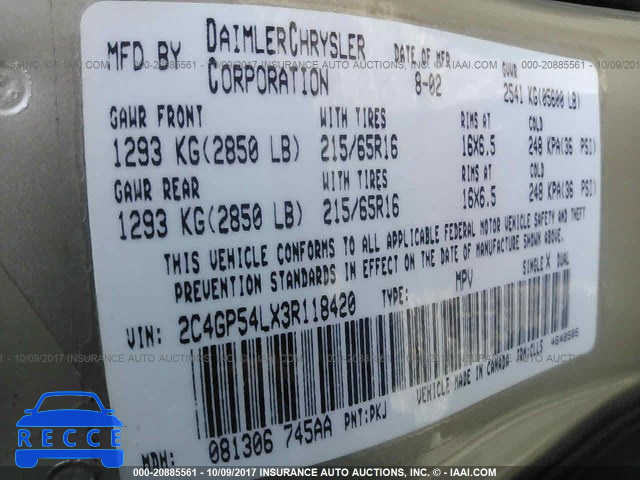 2003 Chrysler Town & Country LXI 2C4GP54LX3R118420 image 8