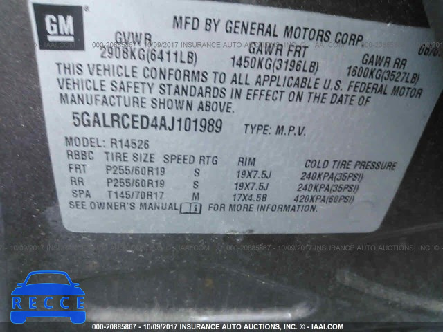 2010 Buick Enclave 5GALRCED4AJ101989 image 8