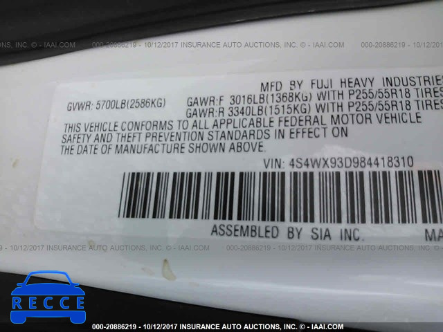 2008 Subaru Tribeca LIMITED 4S4WX93D984418310 image 8