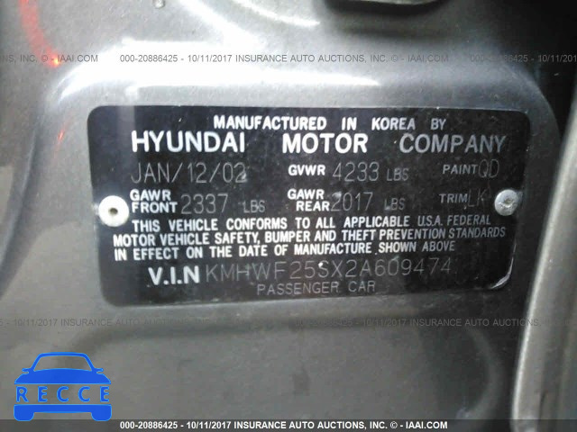 2002 Hyundai Sonata KMHWF25SX2A609474 зображення 8