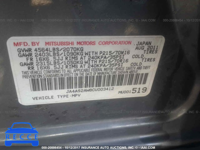 2012 Mitsubishi Outlander ES JA4AS2AW8CU003412 image 8