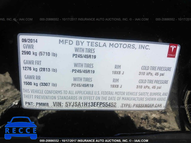 2014 Tesla Model S 5YJSA1H13EFP55452 зображення 8