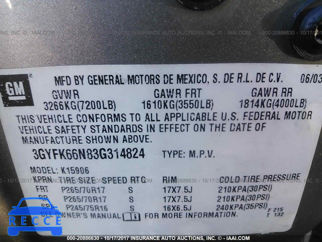 2003 Cadillac Escalade ESV 3GYFK66N83G314824 Bild 8