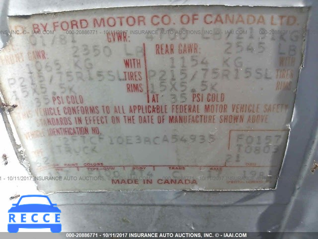 1981 Ford F100 2FTCF10E3BCA54935 image 8