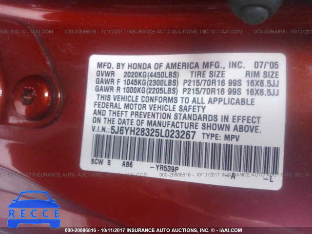 2005 Honda Element LX 5J6YH28325L023267 image 8