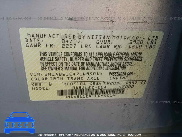 2007 Nissan Sentra 3N1AB61E47L695014 image 8
