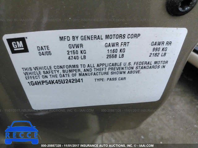 2005 BUICK LESABRE CUSTOM 1G4HP54K45U242941 Bild 8