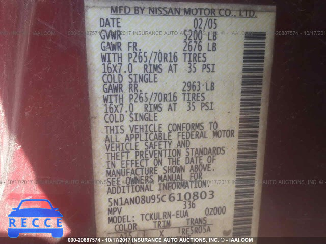 2005 Nissan Xterra 5N1AN08U95C610803 image 8