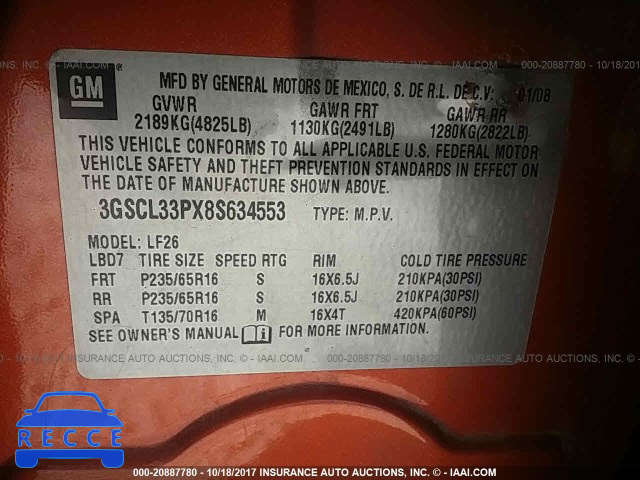 2008 Saturn VUE 3GSCL33PX8S634553 image 8