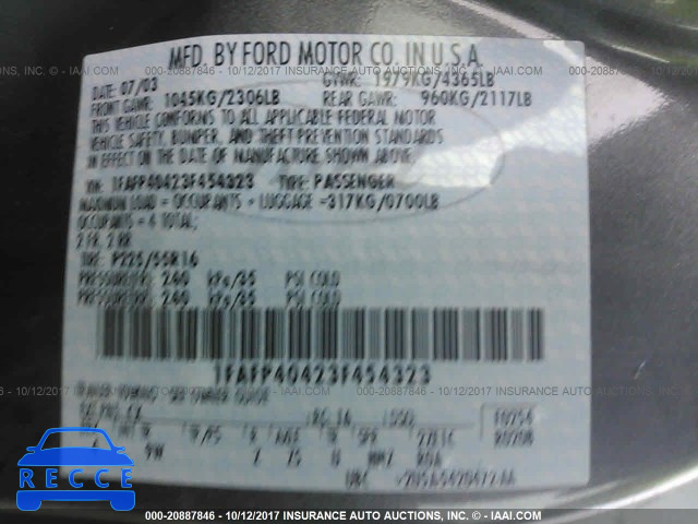 2003 Ford Mustang 1FAFP40423F454323 зображення 8