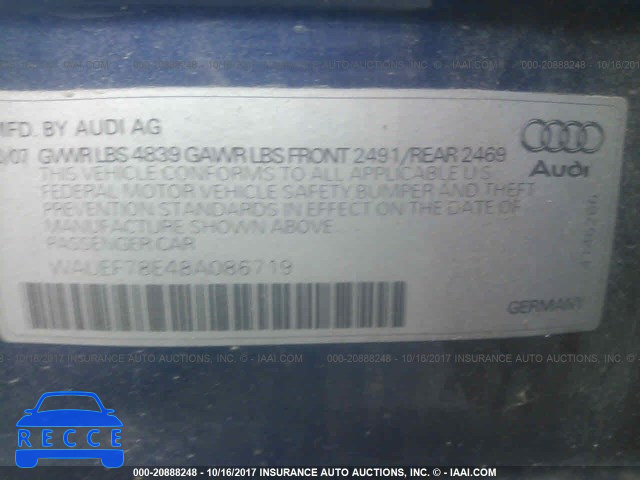 2008 Audi A4 S-LINE 2.0T QUATTRO TURBO WAUEF78E48A086719 image 8