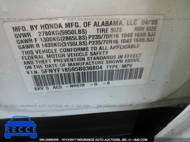 2005 Honda Pilot 5FNYF18595B036804 image 8