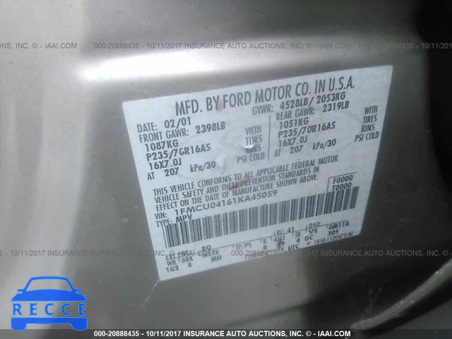 2001 Ford Escape 1FMCU04161KA45059 image 8