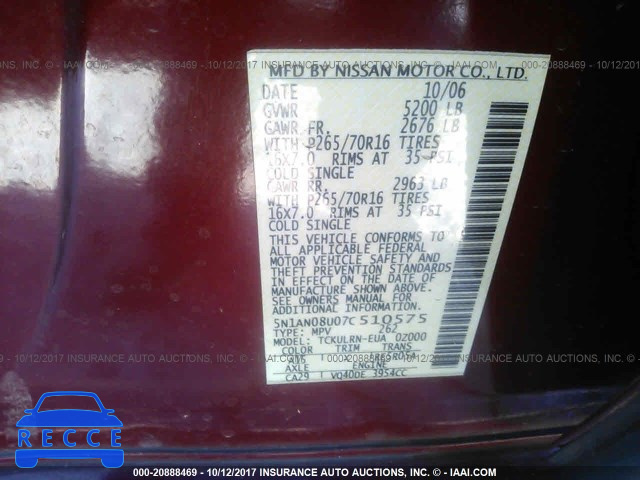 2007 Nissan Xterra OFF ROAD/S/SE 5N1AN08U07C510575 зображення 8