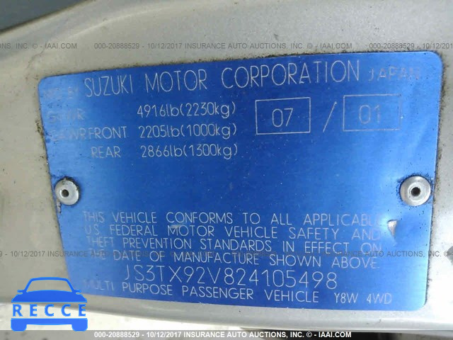 2002 Suzuki XL7 JS3TX92V824105498 image 8