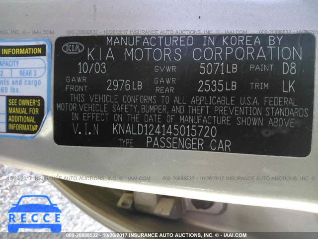 2004 KIA Amanti KNALD124145015720 image 8