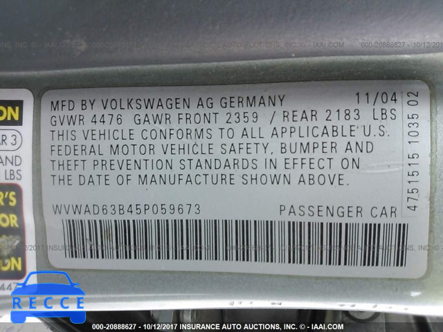 2005 Volkswagen Passat GLS WVWAD63B45P059673 image 8