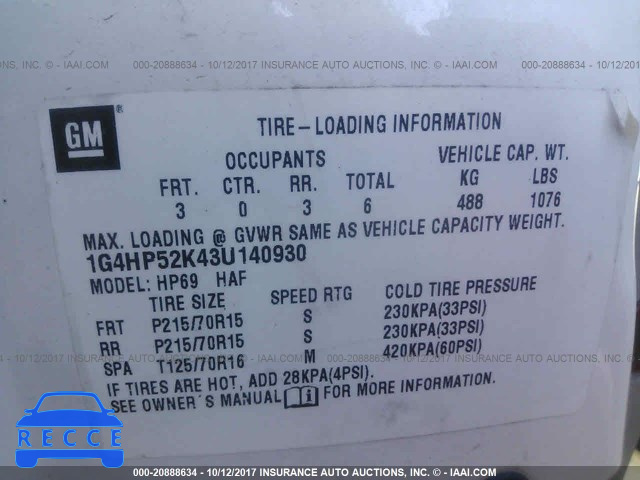 2003 BUICK LESABRE 1G4HP52K43U140930 зображення 8