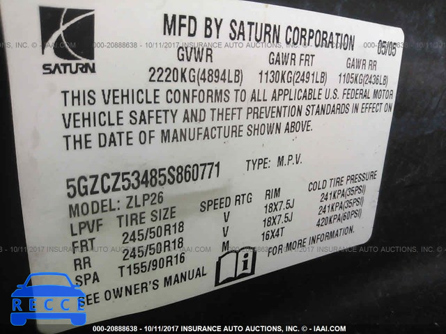 2005 Saturn VUE 5GZCZ53485S860771 image 8