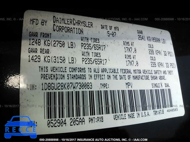 2007 Dodge Nitro SXT 1D8GU28K07W730083 image 8
