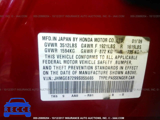 2009 Honda FIT JHMGE87299S055665 зображення 8