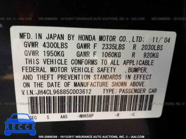 2005 ACURA TSX JH4CL96885C003612 image 8