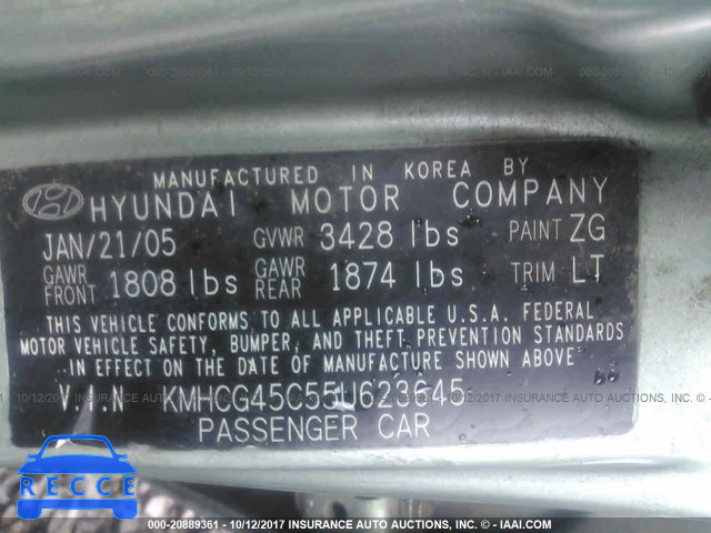 2005 Hyundai Accent GL KMHCG45C55U623645 image 8