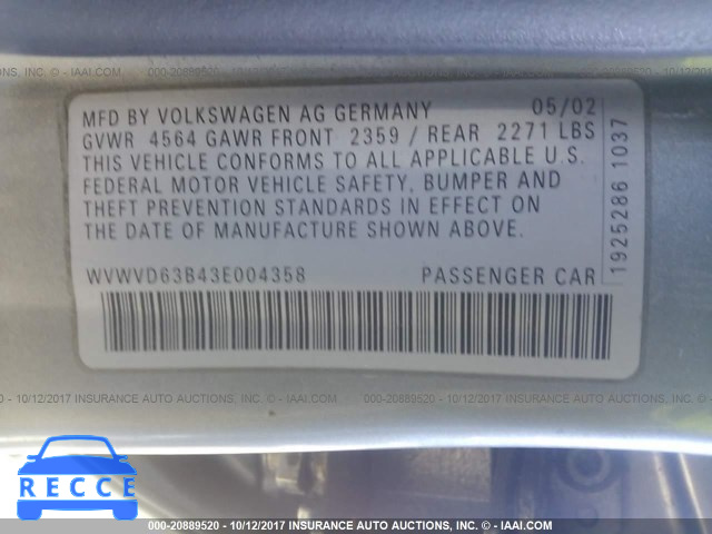 2003 Volkswagen Passat GLS WVWVD63B43E004358 image 8