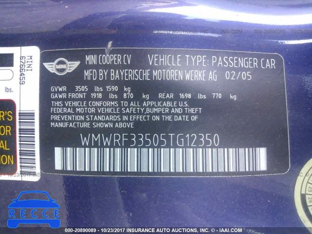 2005 MINI COOPER WMWRF33505TG12350 image 8