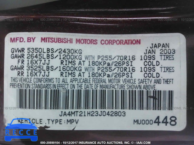 2003 Mitsubishi Montero SPORT ES/SPORT LS JA4MT21H23J042803 зображення 8