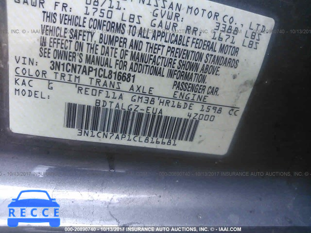 2012 Nissan Versa 3N1CN7AP1CL816681 image 8