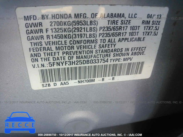 2013 Honda Pilot LX 5FNYF3H25DB033754 image 8