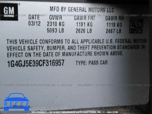 2012 Buick Lacrosse 1G4GJ5E39CF316957 image 8