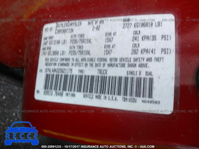 2002 Dodge Dakota 1B7HL48N32S621175 image 8