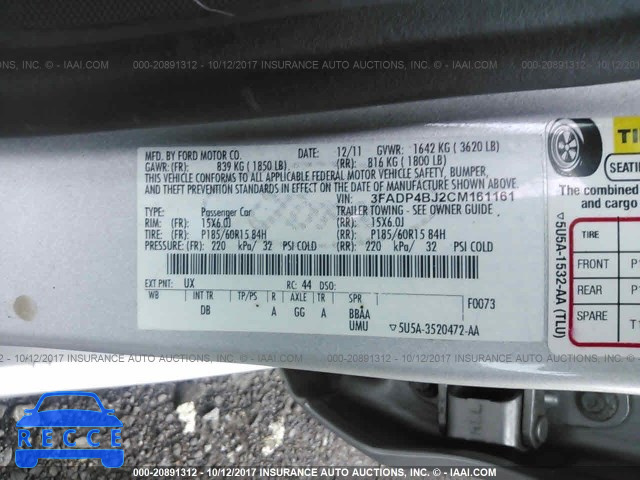 2012 Ford Fiesta 3FADP4BJ2CM161161 зображення 8