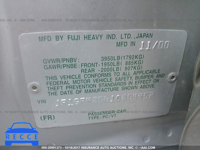 2001 Subaru Impreza OUTBACK SPORT JF1GF48561G804452 image 8