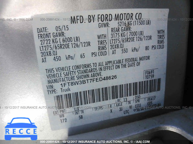 2015 Ford F350 SUPER DUTY 1FT8W3BT7FED48626 зображення 8