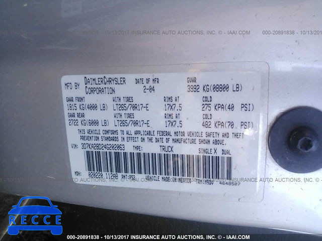 2004 Dodge RAM 2500 ST/SLT 3D7KA28D24G202063 image 8