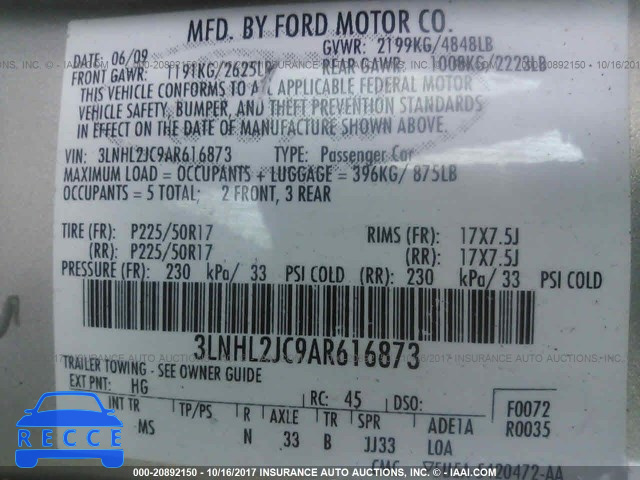 2010 Lincoln MKZ 3LNHL2JC9AR616873 зображення 8