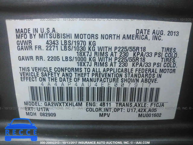 2014 Mitsubishi Outlander Sport 4A4AP4AU4EE007917 image 8