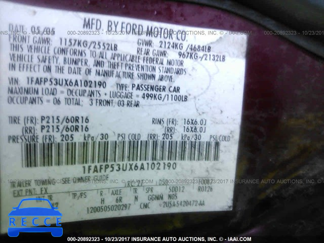 2006 Ford Taurus SE 1FAFP53UX6A104831 Bild 8
