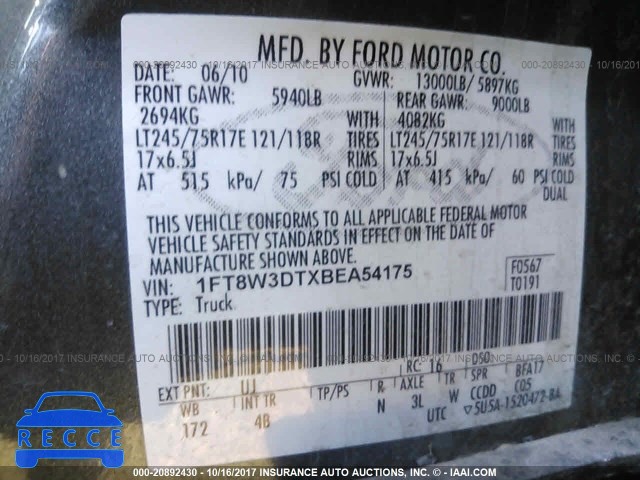 2011 Ford F350 SUPER DUTY 1FT8W3DTXBEA54175 зображення 8