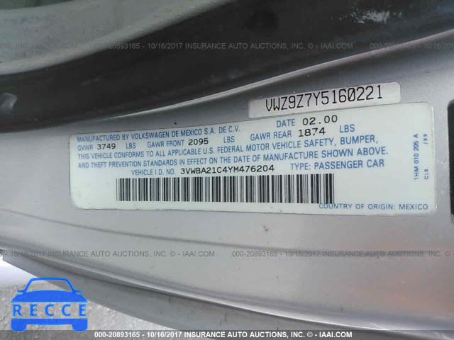 2000 Volkswagen New Beetle 3VWBA21C4YM476204 image 8